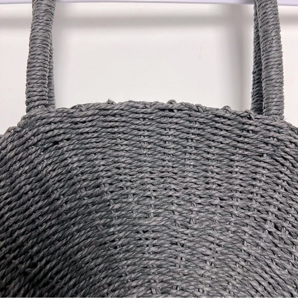 Urban Outfitters Large Round Straw Tote Bag Dark Gray Minimalist Summer Coastal - Picture 8 of 14